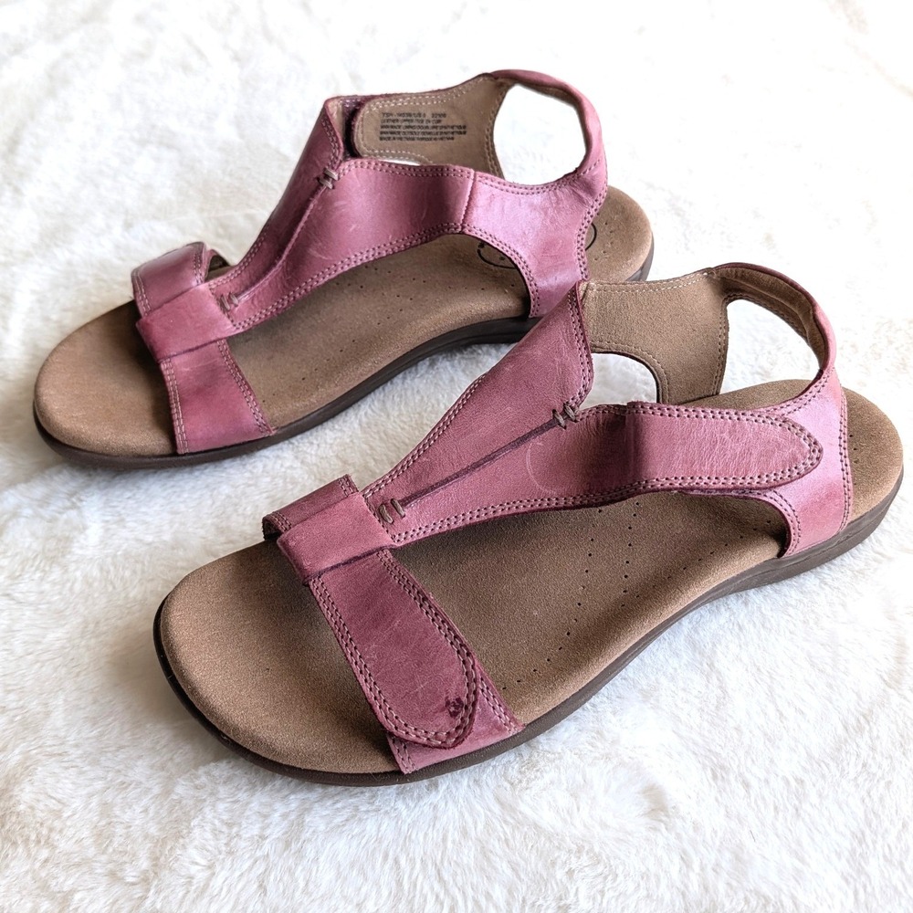 Taos Trulie Berry Pink Leather Comfort Sandals Womens 9 Hook Loop Adjustable